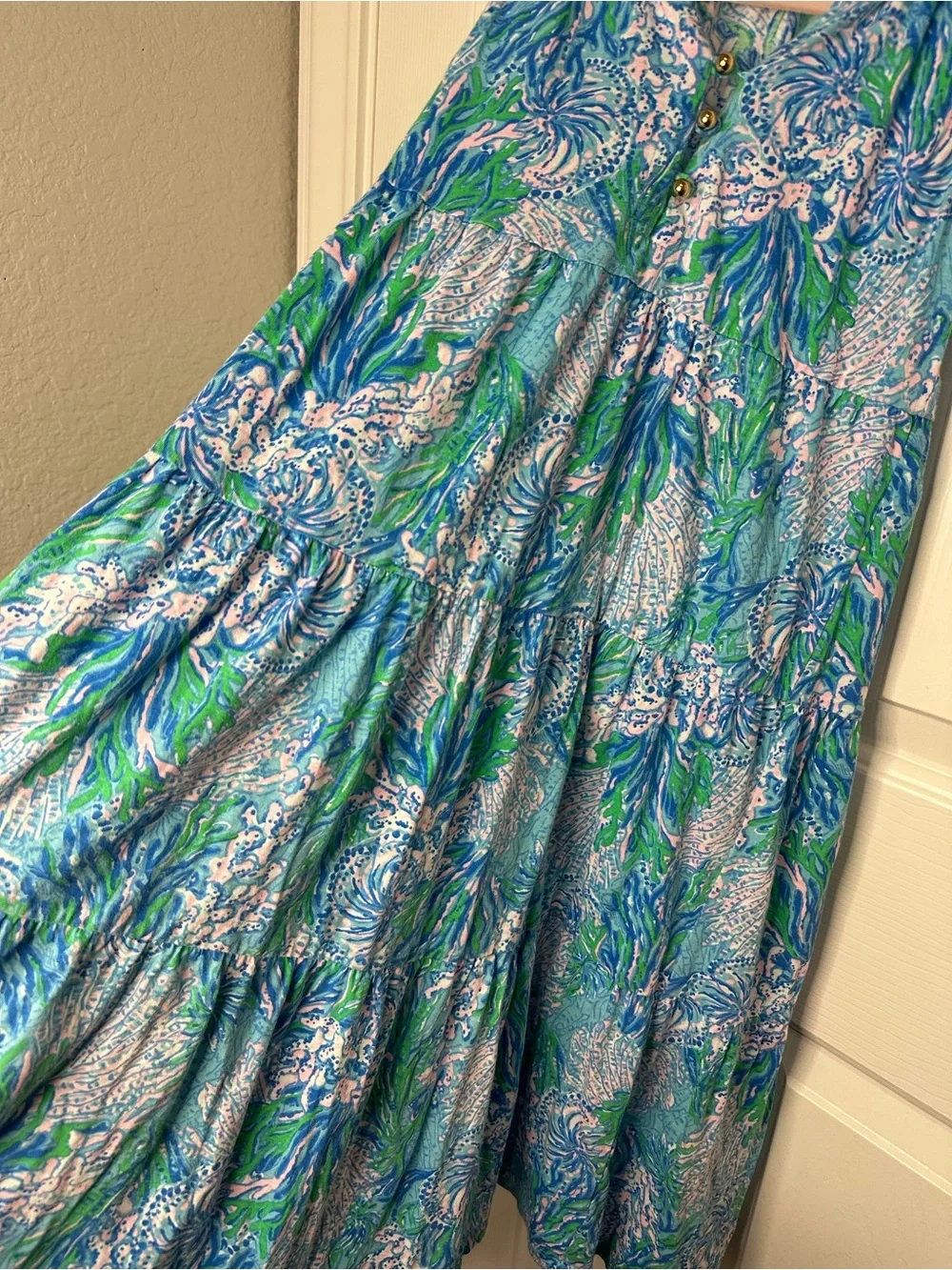 Lilly Pulitzer Mini Las Olas Aqua Strong Malone Maxi Dress Sz S 4-5 Coastal Boho